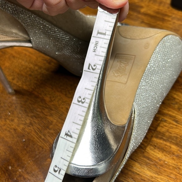 New Year’s Eve stilettos silver glam heels peek toe sexy Fioni sling backs - Picture 9 of 11